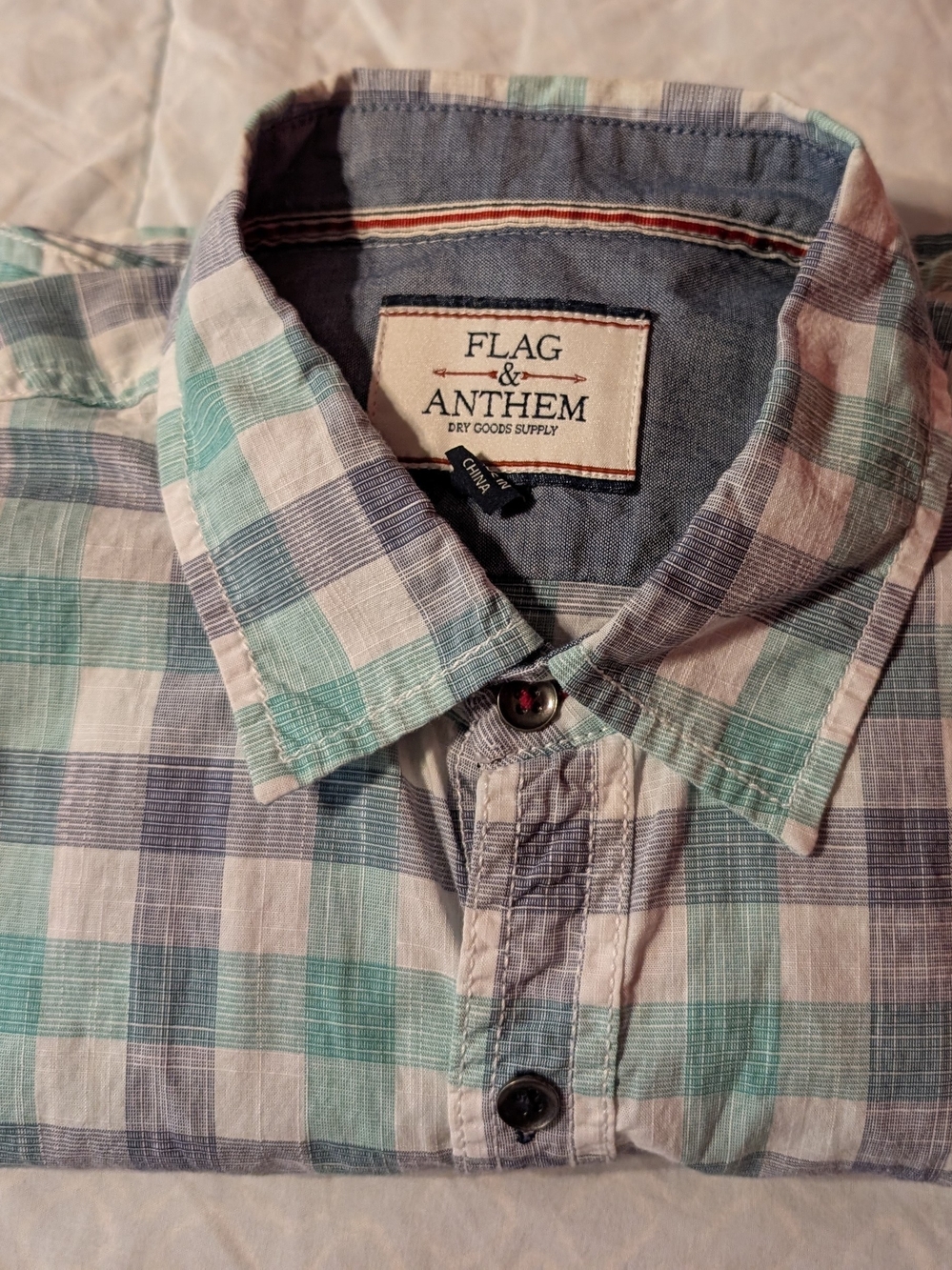 Flag & Anthem Men’s Mint & Navy Plaid Button-Up Shirt